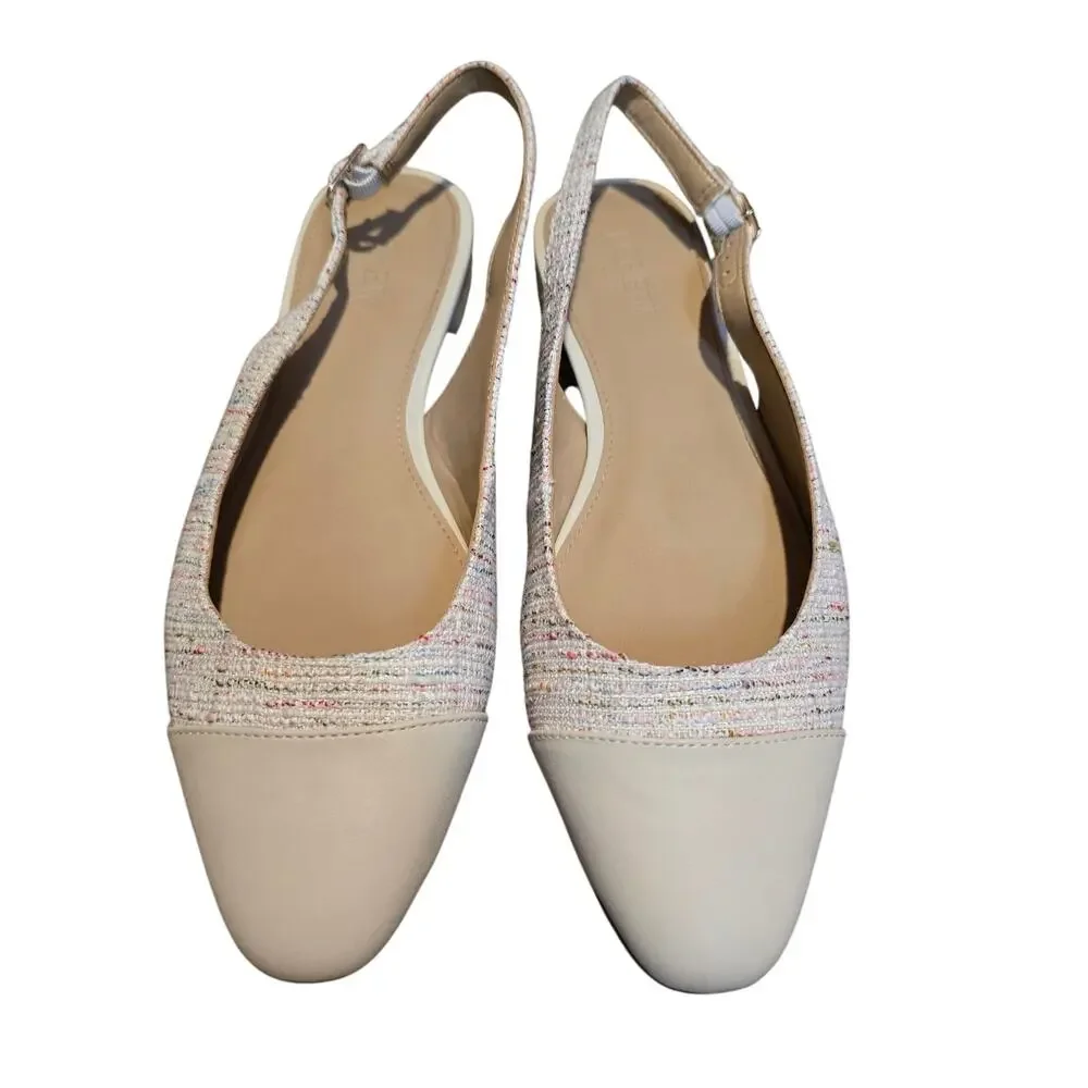 Women's J. Crew Multicolor Beige Tweed Slingbacks with Cap Toes | Size 8 - Picture 2 of 8